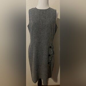 LOFT Gray Textured Sleeveless Shift Dress with Side Button Detail
